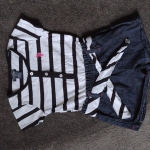 2/$5 U.S. POLO ASSN. Girls Striped Button Logo Tee & Denim Shorts One Piece!!